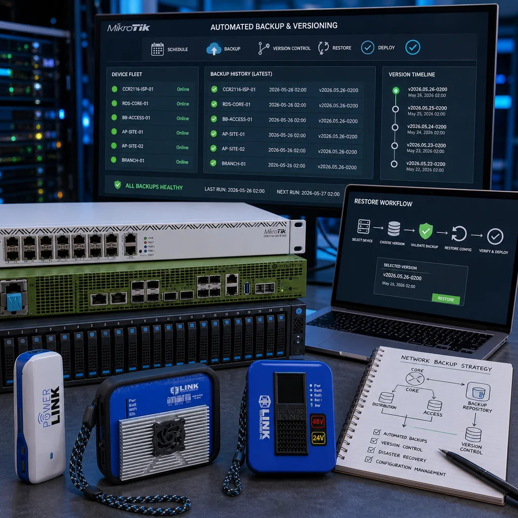 MikroTik infrastructure with centralized backup management